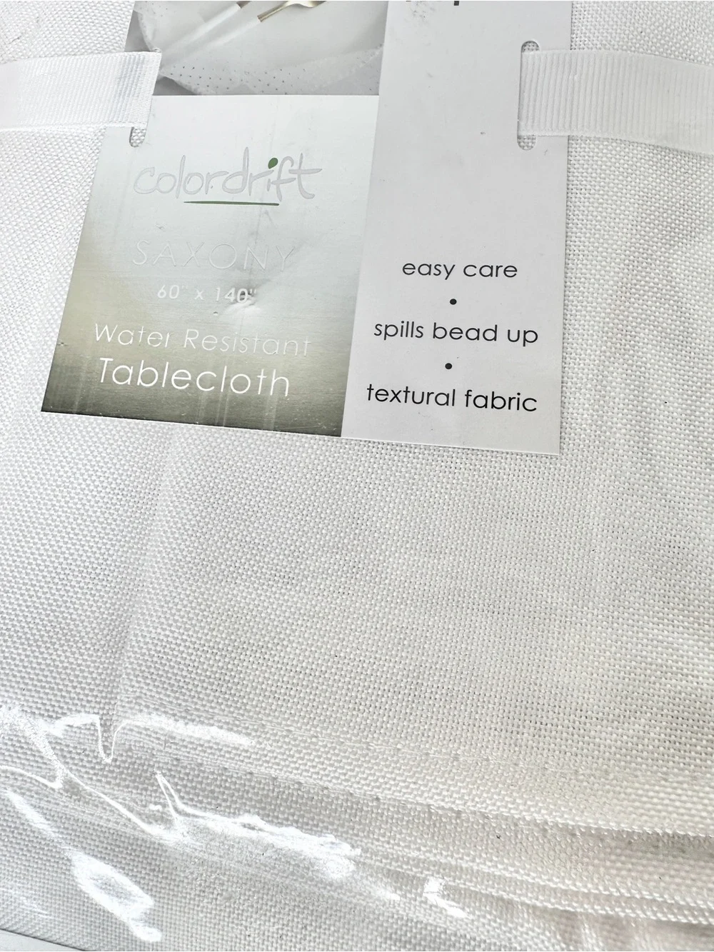New Colordrift Saxony 60” x 140” Oblong Tablecloth Napkins white water resistant